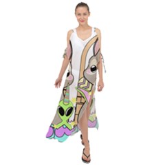 Graphic Kawaii Bunnies Maxi Chiffon Cover Up Dress