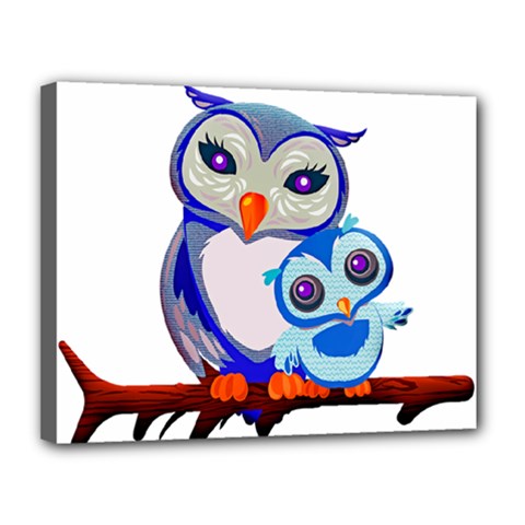 Owl Mother Owl Baby Owl Nature Canvas 14  X 11  (stretched) by Sudhe