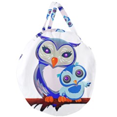 Owl Mother Owl Baby Owl Nature Giant Round Zipper Tote by Sudhe