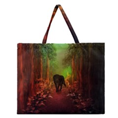 The Lonely Wolf In The Night Zipper Large Tote Bag
