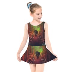 The Lonely Wolf In The Night Kids  Skater Dress Swimsuit by FantasyWorld7