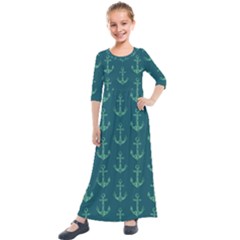 Mermaid Anchors Kids  Quarter Sleeve Maxi Dress by VeataAtticus