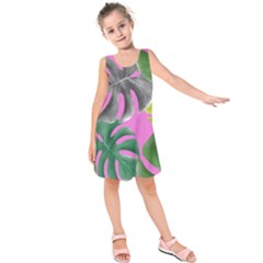 Tropical Greens Leaves Design Kids  Sleeveless Dress by Simbadda