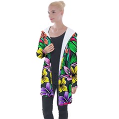 Hibiscus Flower Plant Tropical Longline Hooded Cardigan by Simbadda