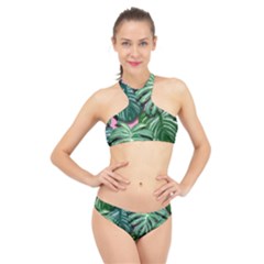 Painting Leaves Tropical Jungle High Neck Bikini Set by Simbadda