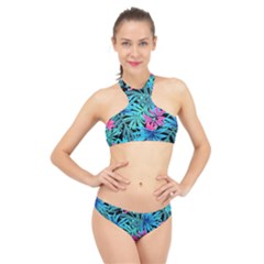 Leaves Picture Tropical Plant High Neck Bikini Set by Simbadda