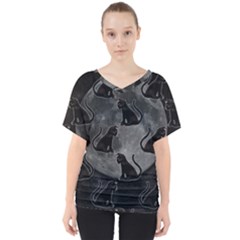 Black Cat Full Moon V-neck Dolman Drape Top by bloomingvinedesign