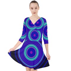 Digital Art Background Pink Blue Quarter Sleeve Front Wrap Dress