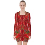 Abstract Abstract Art Fractal V-neck Bodycon Long Sleeve Dress