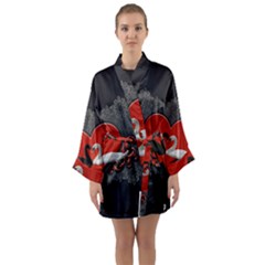 In Love, Wonderful Black And White Swan On A Heart Long Sleeve Kimono Robe by FantasyWorld7