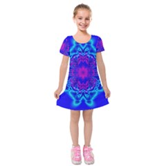 Digital Art Artwork Fractal Color Abstact Kids  Short Sleeve Velvet Dress by Pakrebo