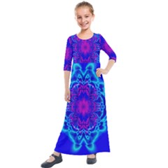 Digital Art Artwork Fractal Color Abstact Kids  Quarter Sleeve Maxi Dress by Pakrebo