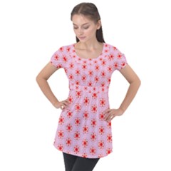 Texture Star Backgrounds Pink Puff Sleeve Tunic Top