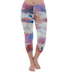 Watercolor Splatter Red/blue Capri Winter Leggings  by blkstudio