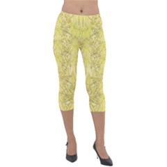 Flowers Decorative Ornate Color Yellow Lightweight Velour Capri Leggings  by pepitasart