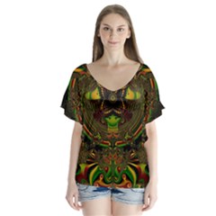 Fractal Art Artwork Design V-neck Flutter Sleeve Top by Pakrebo