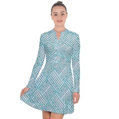 Wood Texture Diagonal Pastel Blue Long Sleeve Panel Dress