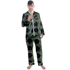 Feathers Pattern Men s Satin Pajamas Long Pants Set