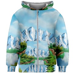 Digital Design Landscape Mountains Kids  Zipper Hoodie Without Drawstring by Wegoenart