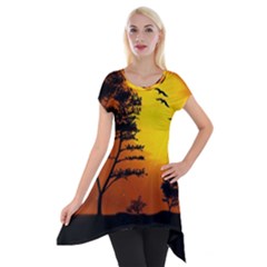 Digital Art Landscape Trees Artwork Short Sleeve Side Drop Tunic by Wegoenart