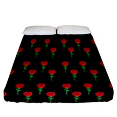 Red Water Color Rose On Black Fitted Sheet (california King Size) by snowwhitegirl