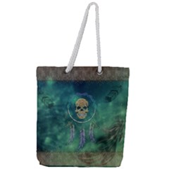 Dreamcatcher With Skull Full Print Rope Handle Tote (large) by FantasyWorld7