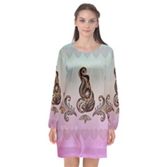 Abstract Decorative Floral Design, Mandala Long Sleeve Chiffon Shift Dress  by FantasyWorld7