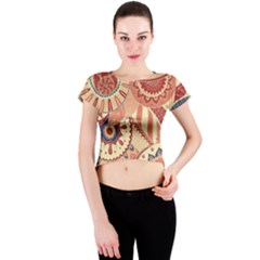 Pop Art Paisley Flowers Ornaments Multicolored 4 Background Solid Dark Red Crew Neck Crop Top by EDDArt