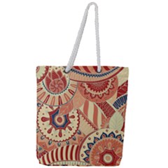 Pop Art Paisley Flowers Ornaments Multicolored 4 Background Solid Dark Red Full Print Rope Handle Tote (large) by EDDArt