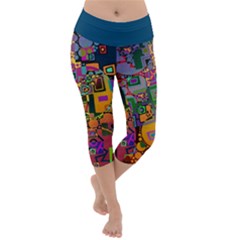 Modern Geometric Art   Dancing In The City Background Solid Dark Blue Lightweight Velour Capri Yoga Leggings by EDDArt