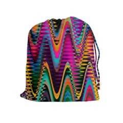 Multicolored Wave Distortion Zigzag Chevrons 2 Background Color Solid Black Drawstring Pouch (xl) by EDDArt