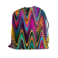 Multicolored Wave Distortion Zigzag Chevrons 2 Background Color Solid Black Drawstring Pouch (xxl) by EDDArt