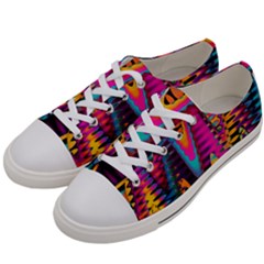 Multicolored Wave Distortion Zigzag Chevrons 2 Background Color Solid Black Women s Low Top Canvas Sneakers by EDDArt
