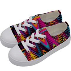 Multicolored Wave Distortion Zigzag Chevrons 2 Background Color Solid Black Kids  Low Top Canvas Sneakers by EDDArt