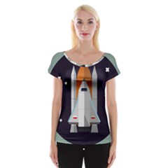 Rocket Space Universe Spaceship Cap Sleeve Top by Pakrebo