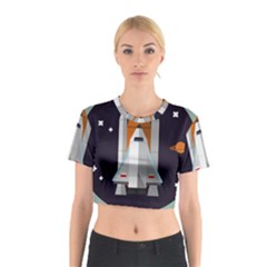 Rocket Space Universe Spaceship Cotton Crop Top by Pakrebo