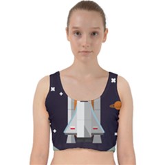 Rocket Space Universe Spaceship Velvet Racer Back Crop Top by Pakrebo