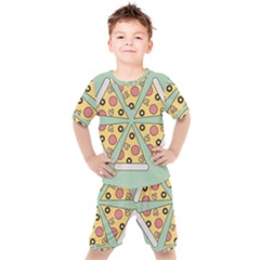 Pizza Slice Food Italian Kids  Tee And Shorts Set by Pakrebo