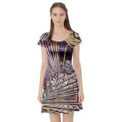 Abstract Drawing Design Modern Short Sleeve Skater Dress