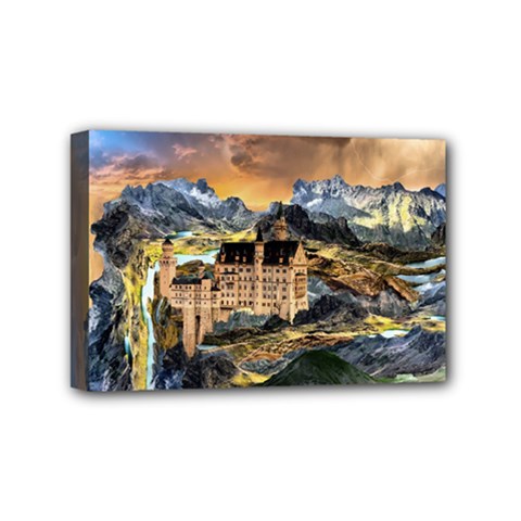 Castle Fantasy Landscape Stormy Mini Canvas 6  X 4  (stretched) by Pakrebo