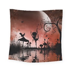 Little Fairy Dancing In The Night Square Tapestry (small) by FantasyWorld7