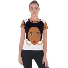 African American Woman With ?urly Hair Short Sleeve Sports Top  by bumblebamboo