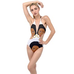 African American Woman With ?urly Hair Plunging Cut Out Swimsuit by bumblebamboo