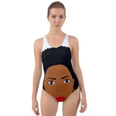 African American Woman With ?urly Hair Cut-out Back One Piece Swimsuit by bumblebamboo