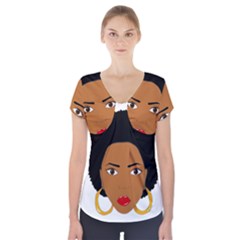 African American Woman With ?urly Hair Short Sleeve Front Detail Top by bumblebamboo