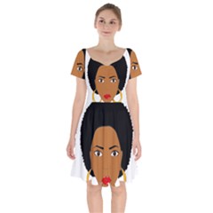 African American Woman With ?urly Hair Short Sleeve Bardot Dress