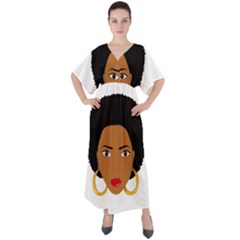 African American Woman With ?urly Hair V-neck Boho Style Maxi Dress by bumblebamboo