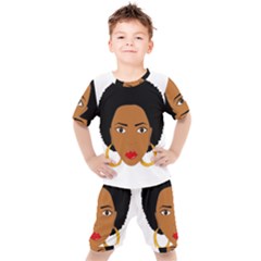 African American Woman With ?urly Hair Kids  Tee And Shorts Set by bumblebamboo