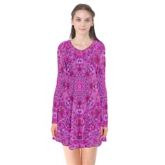 Flowering And Blooming To Bring Happiness Long Sleeve V-neck Flare Dress by pepitasart