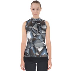 Triangles Polygon Color Silver Uni Mock Neck Shell Top by Pakrebo